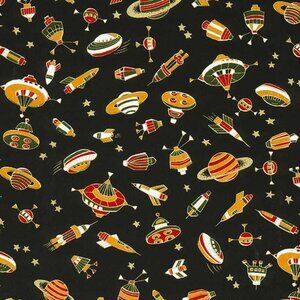 Chiyogami 389C Spaceships and Planets with Metallic Gold Details